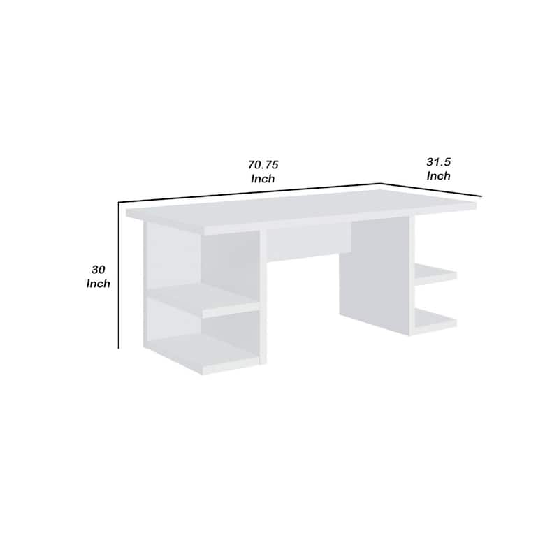 Modern Writing Desk with Shelves - 71 Inch Rectangular Computer Desk, White Finish