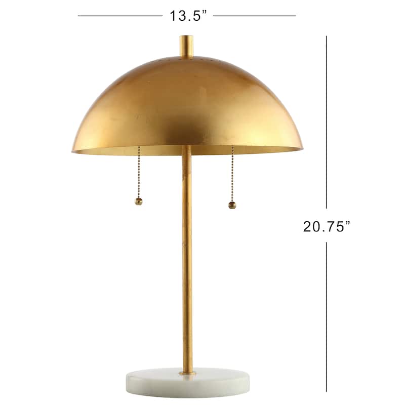 Jennifer 20.7" Dome Metal with Marble Base LED Table Lamp, Gold/White by JONATHAN Y
