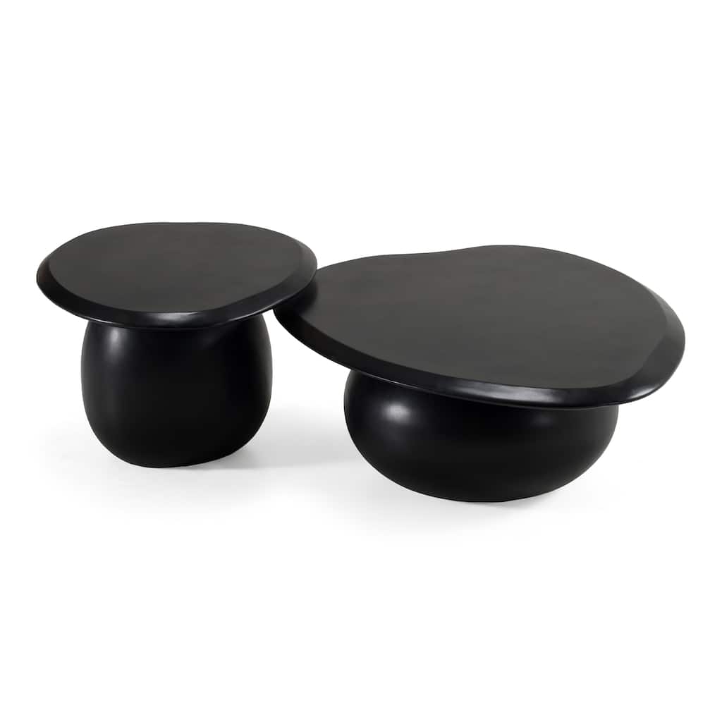Kalvin Modern Black Concrete Nesting Coffee Table Set