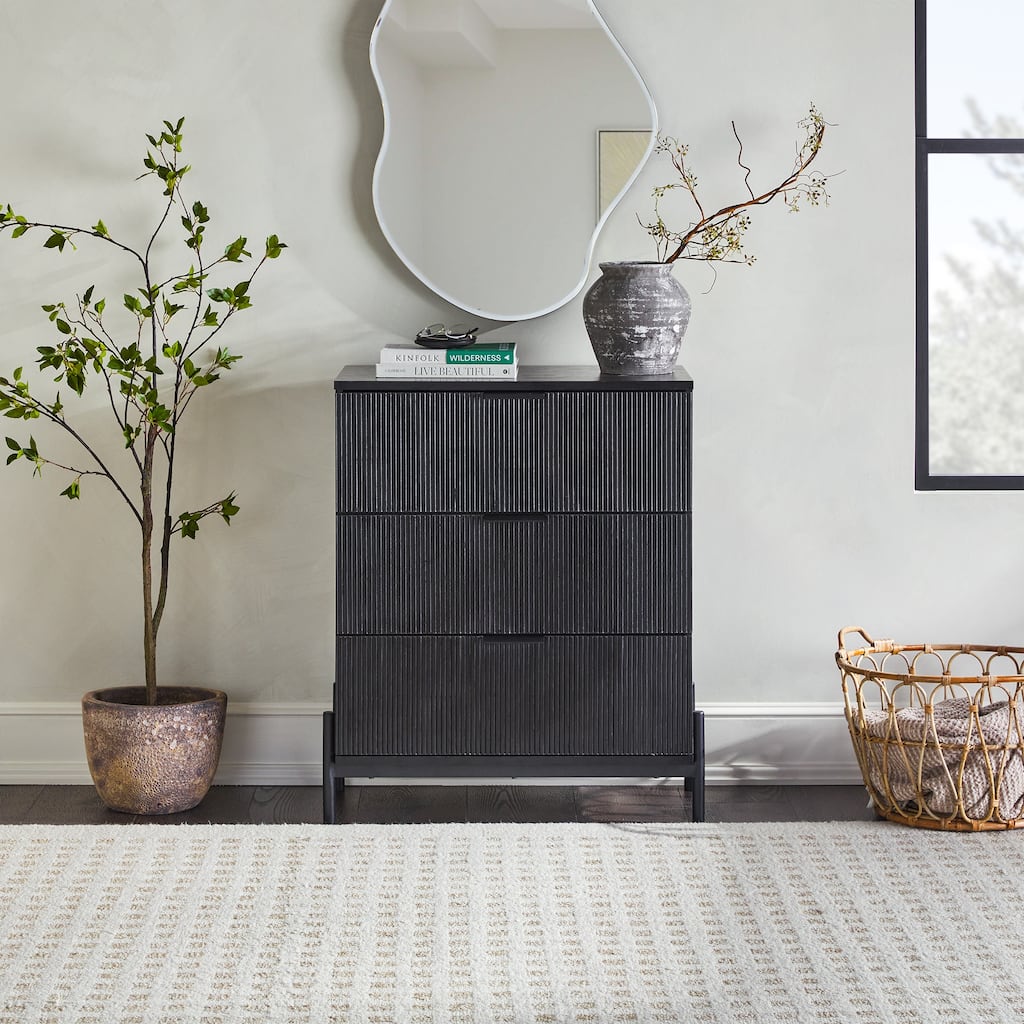 Walker Edison Three Drawer Chest with Reeded Drawer Fronts