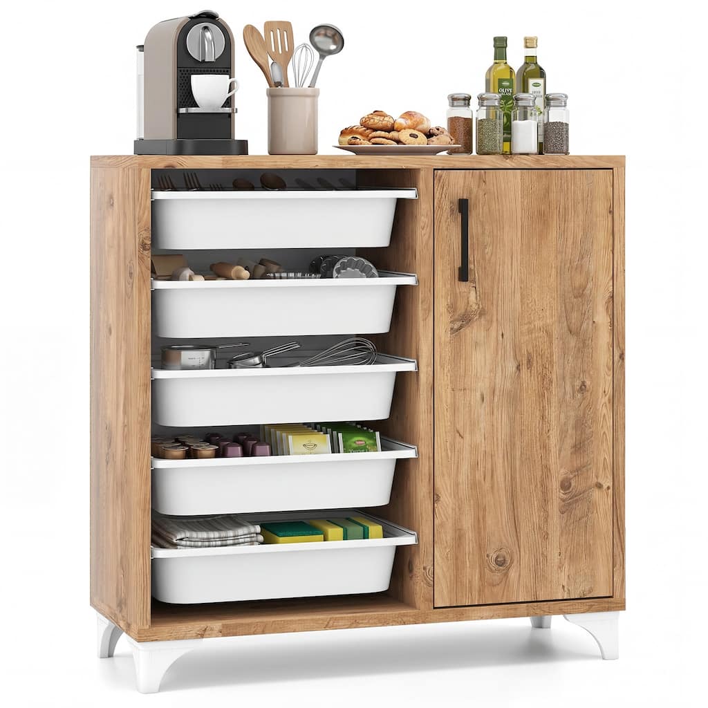 Gymax Buffet Cabinet Sideboard w/ Storage Coffee Bar Cabinet w/ 5