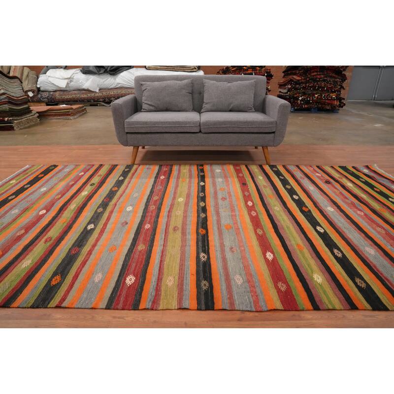 Hand Woven Oriental 100% Wool Carpet Southwestern Tribal Multi-Colored Kilim Area Rug - 11' 5'' X 6' 2''
