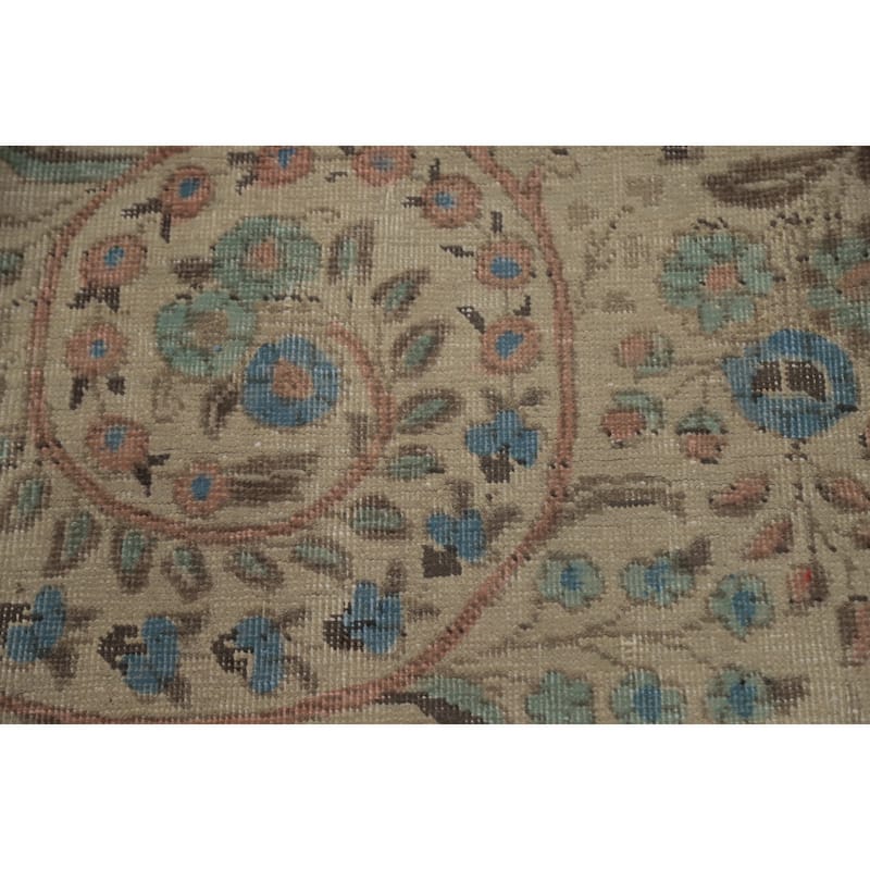 Hand Knotted Oriental 100% Wool Carpet Traditional Floral Beige & Ivories Tabriz Area Rug - 12' 10'' X 10' 2''