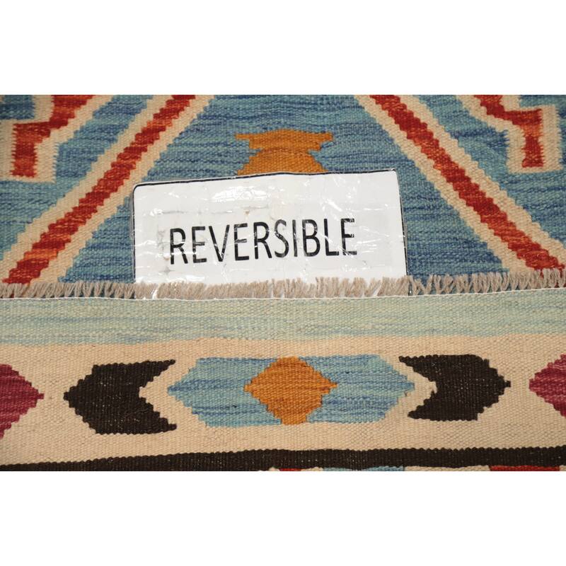 Hand Woven Oriental 100% Wool Carpet Southwestern Tribal Navy Blue & Blues Kilim Area Rug - 6' 3'' X 4' 1''