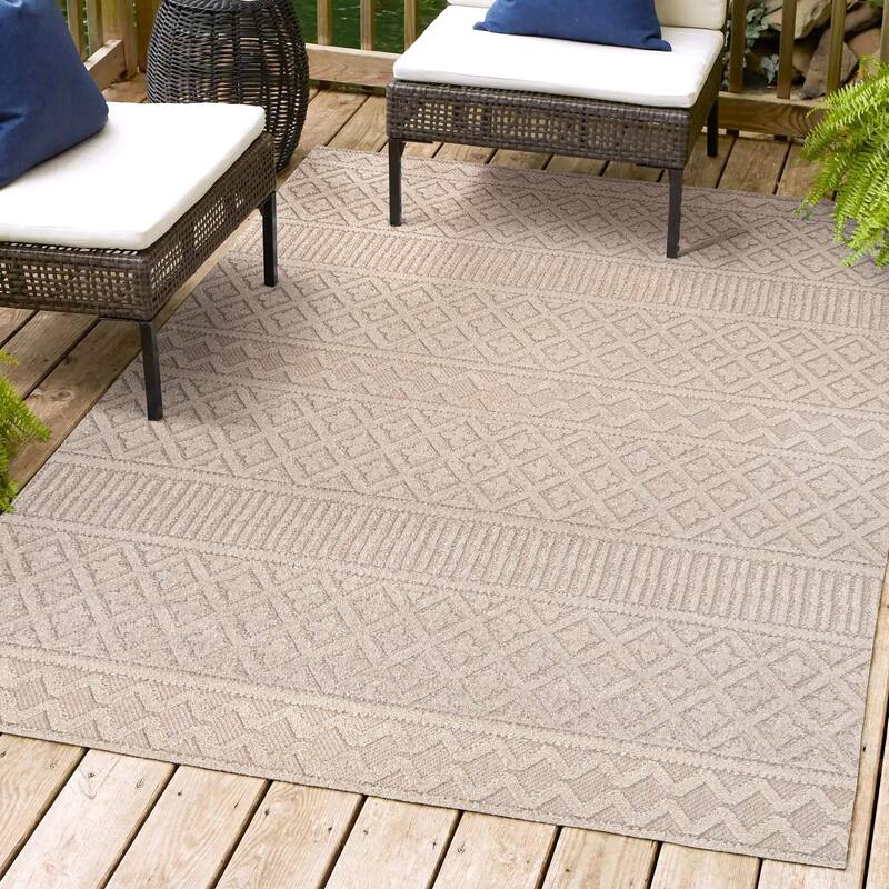 JONATHAN Y Duenas High-Low Two-Tone Monstera Leaf Area Rug