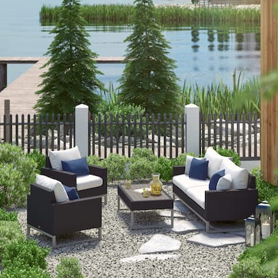 Milo Espresso 4 Piece Sunbrella Outdoor Patio Seating Set