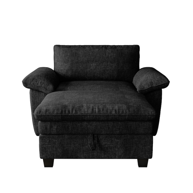 Oversize Chaise Lounge Chair with Ottoman and Storage, Upholstered in Soft Chenille