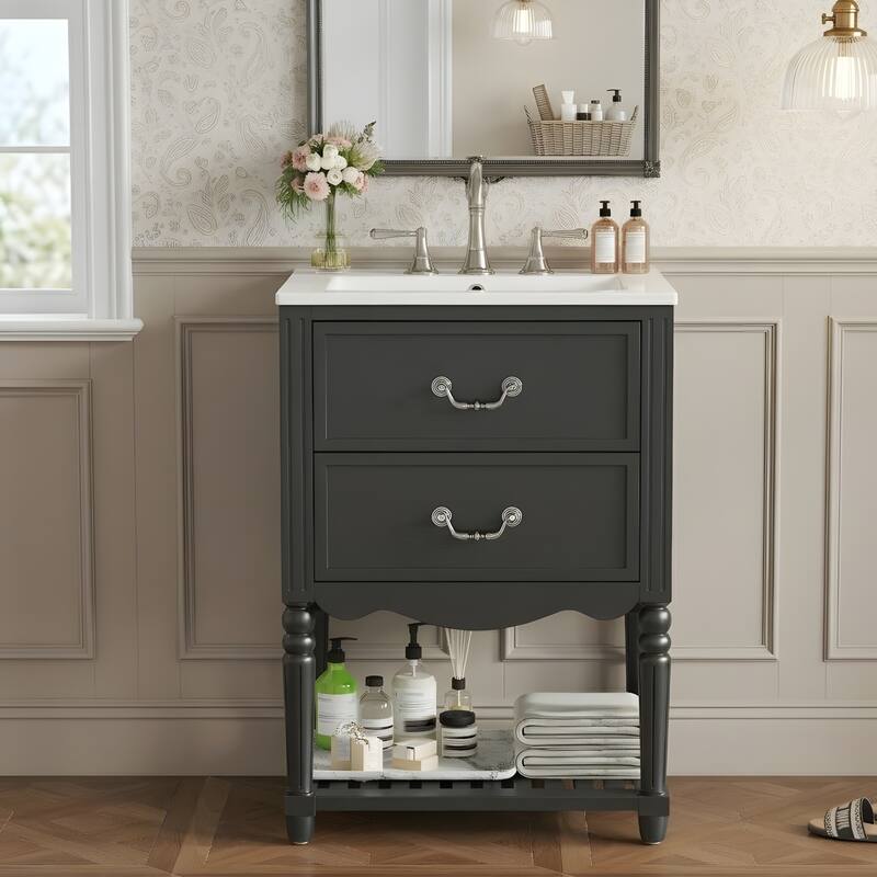 24'' Bathroom Vanity with Ceramic Sink - Black