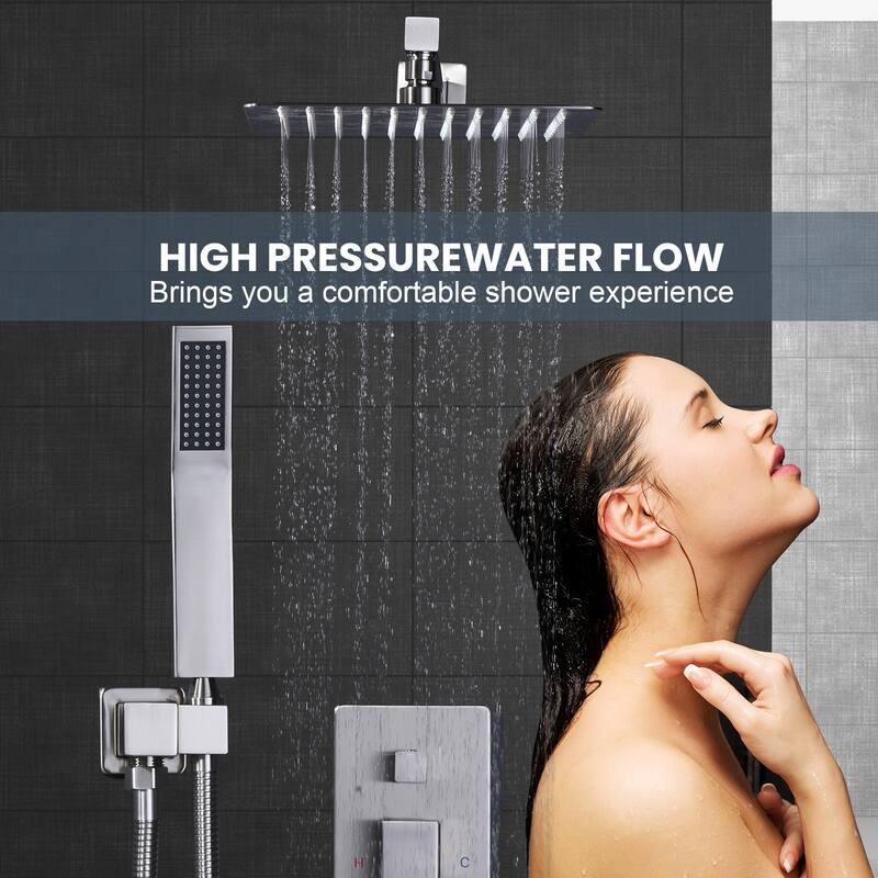 WOWOW 10 in. Square Shower Head 2-Spray Shower Faucet with Single Handle - 10 in.