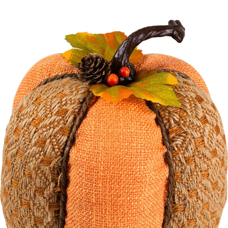 Burlap and Jute Woven Tall Fall Harvest Pumpkin with Berries - 10.5" - Orange and Brown
