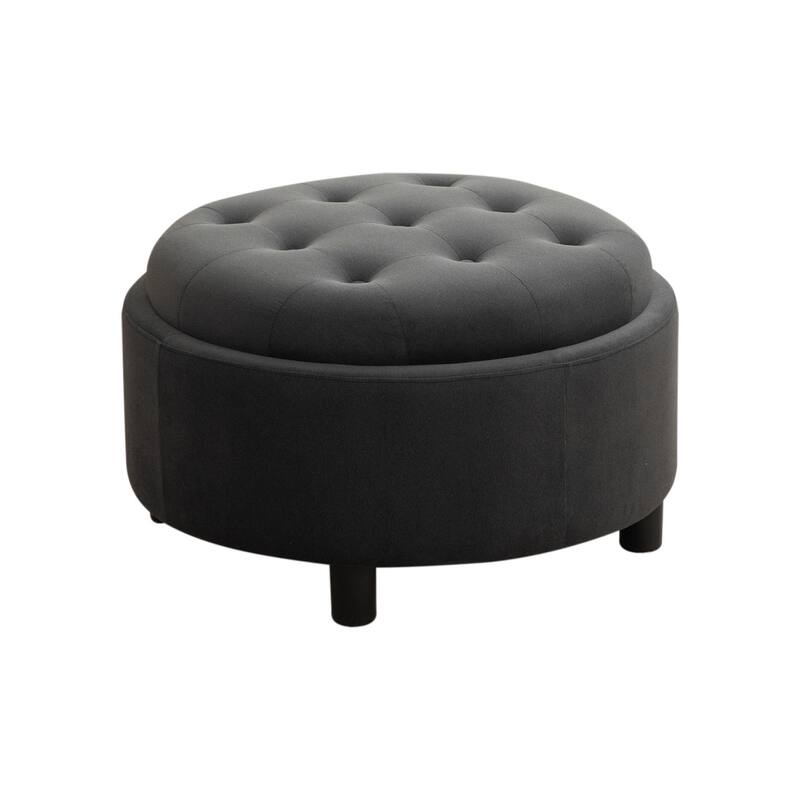 Fabric Storage Ottoman with Reversible Lid and Buckle Design Footstool