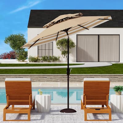 SAFAVIEH Outdoor Athens 9 Ft Double Top Crank UV Protected Umbrella