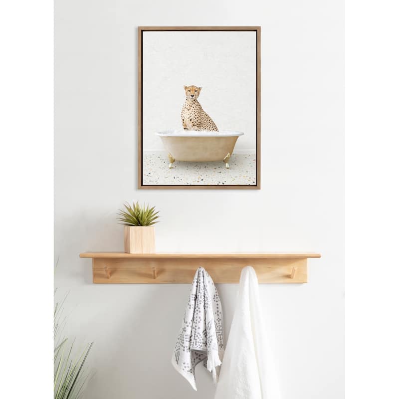 Kate and Laurel Sylvie Cheetah Bath Framed Canvas by Amy Peterson