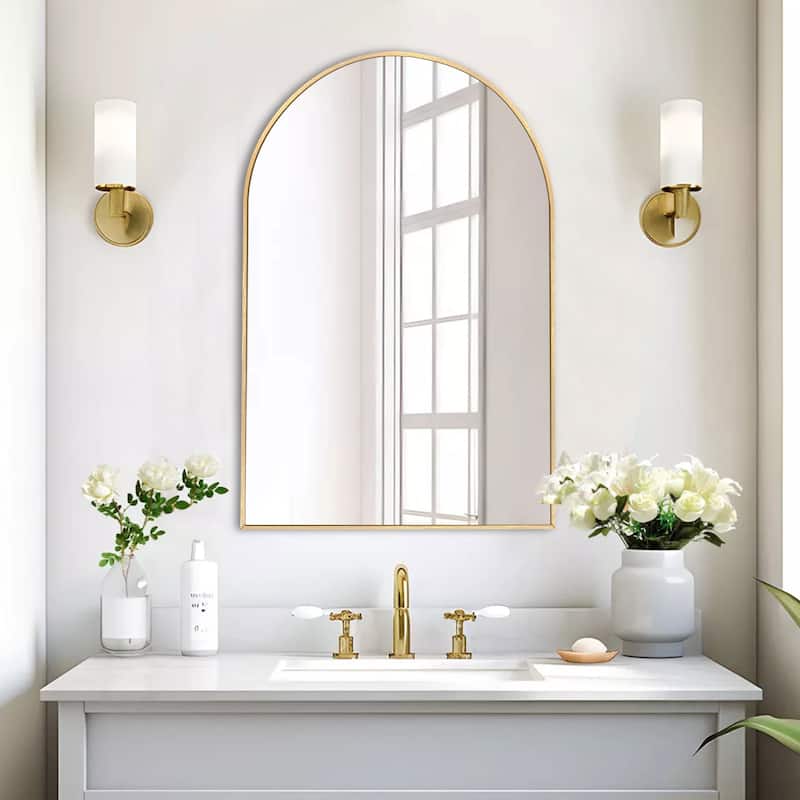 Bathroom Arch Aluminum Wall Mirror Vanity Mirrors - 1 PACK - Brushed Gold