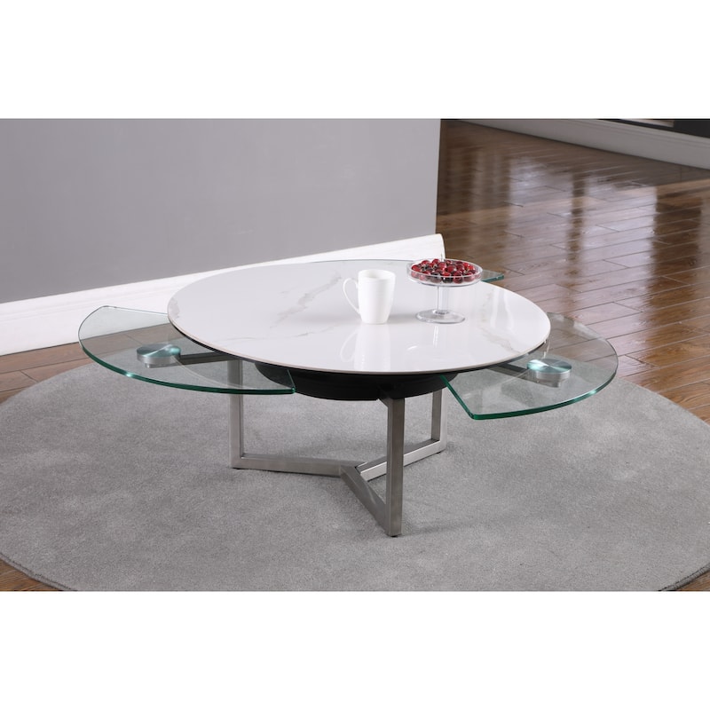 Somette Ceramic Top Cocktail Table with Glass Shelves