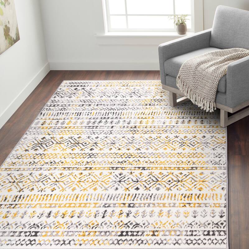 World Rug Gallery Distressed Boho Geometric Modern Area Rug
