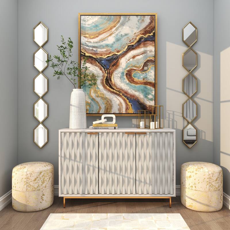 Metal Geometric Slim Stacked Chain 5 Layer Wall Mirror with Trellis Pattern - Black, Gold, Silver - Roche River Decor