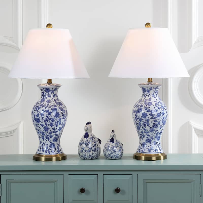 SAFAVIEH Lighting Coretta 29-inch Blue/ White Floral Urn Lamp (Set of 2) - 17"x17"x29" - 17Wx17Dx29H