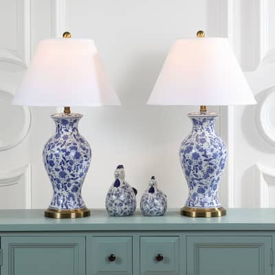 SAFAVIEH Lighting Coretta 29-inch Blue/ White Floral Urn Lamp (Set of 2) - 17"x17"x29" - 17Wx17Dx29H