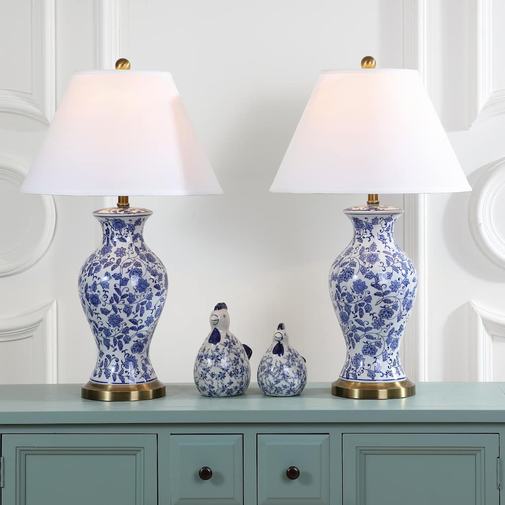 SAFAVIEH Lighting Coretta 29-inch Blue/ White Floral Urn Lamp (Set of 2) - 17"x17"x29" - 17Wx17Dx29H