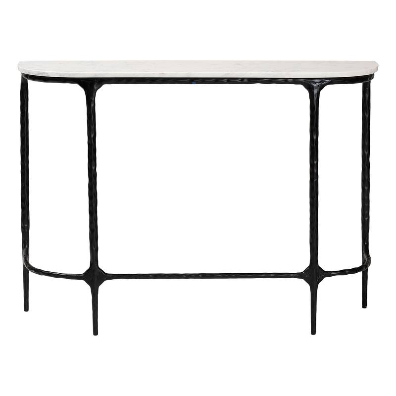 Edsel Marble Console Table - Modern Rustic Accent Table with Hand-Forged Metal Frame for Living Room or Entryway