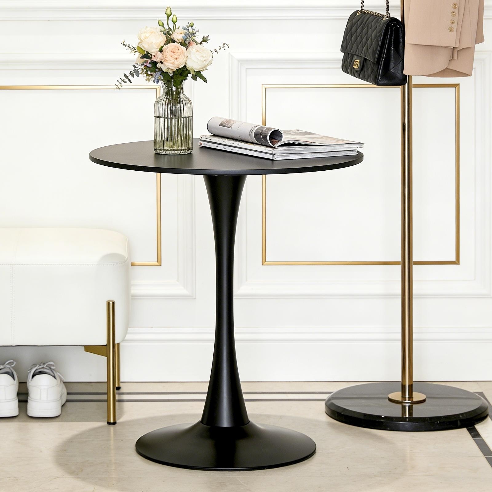 Light Luxury Round Dining Table with Tulip Base Design