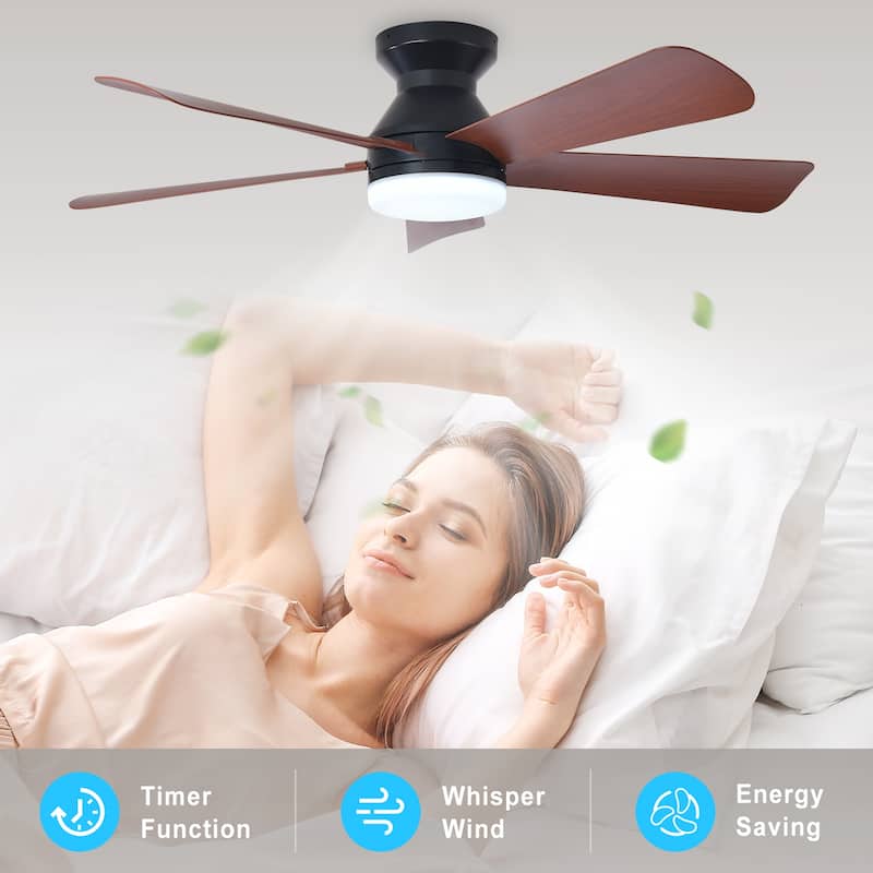 42/35 Inch Low Profile Ceiling Fan with Light: Dimmable, Remote Control, 6-Speed, 5 Blades