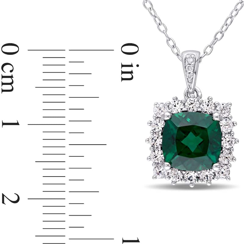 Miadora Sterling Silver Created Emerald, Created White Sapphire and Diamond Accent Halo Necklace