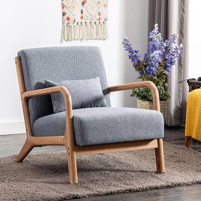 Prelife Modern Upholstered Living Room Armchairs with Wood Frame for Bedroom - Grey