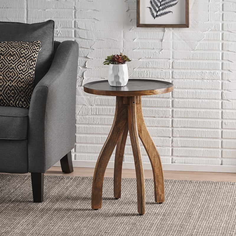 Roomfitters Solid Wood Round End Table with Sculptural Tripod Legs, Accent Side Table for Living Room, Wood