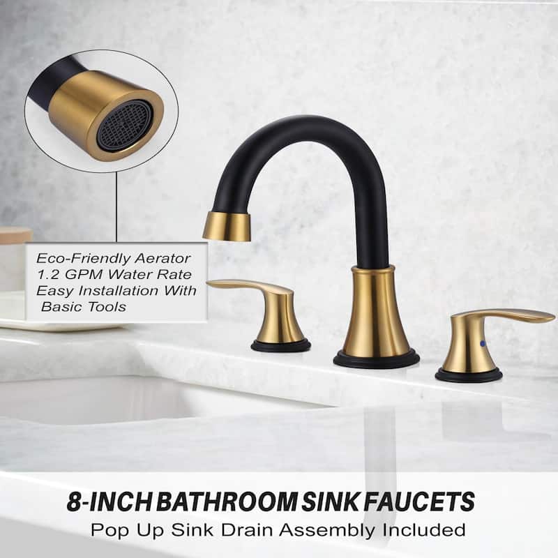 WOWOW 8 in. Widespread Double Handle Bathroom Faucet with Pop Up Drain