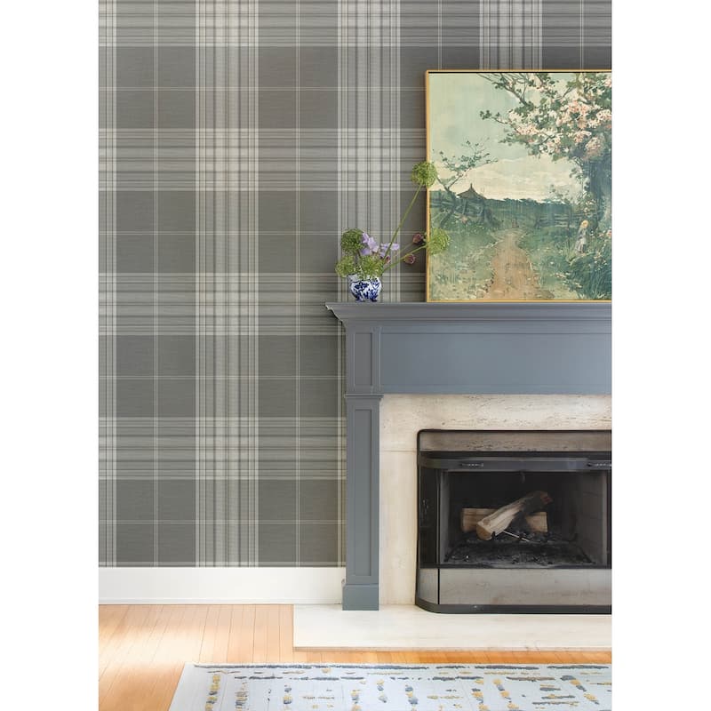 A-Street Prints Westley Grey Plaid Wallpaper