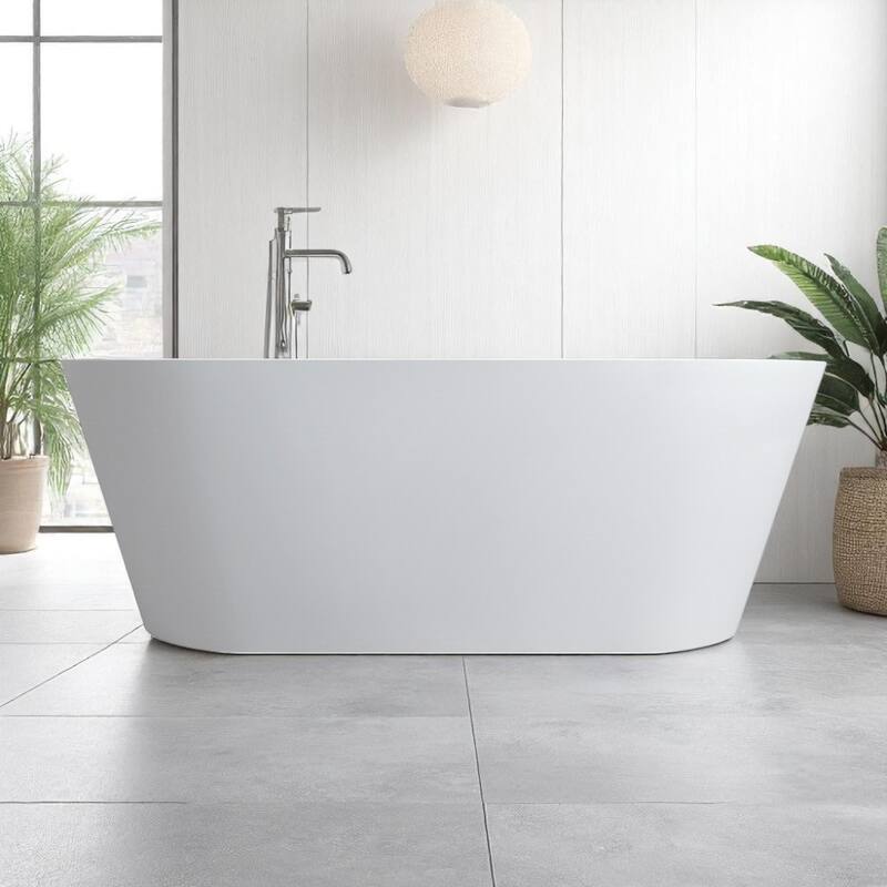 KISRAIS 63" x29.5" x22" Freestanding Solid Surface Soaking Bathtub - Matte White
