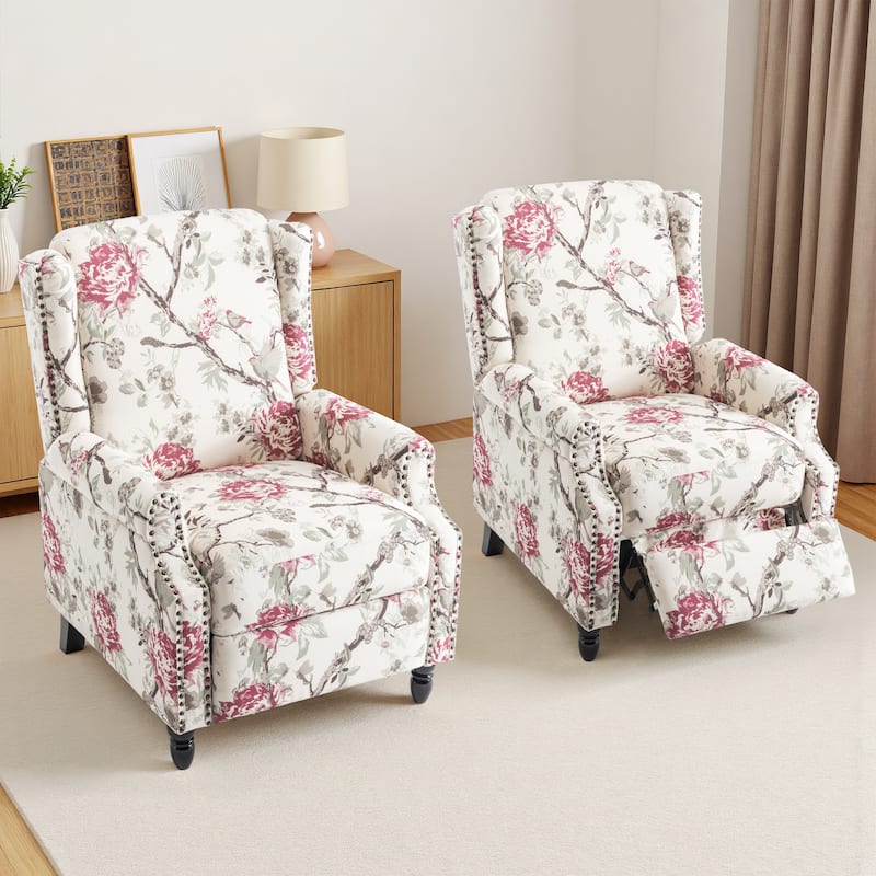 UIXE 2 Set Roderich Farmhouse Floral Print Push Back Recliner Chair