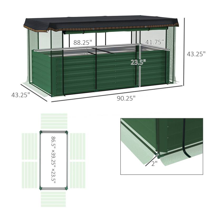 Galvanized Steel Raised Garden Bed with Crop Cage and Shade