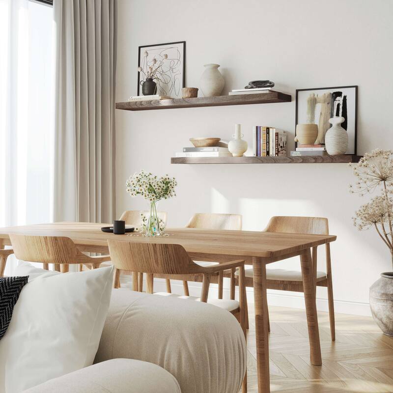 Wallniture Bois Wood Board 60" Long, 10'' Deep, 2" Thick, Hidden Bracket Shelf for Wall, Floating Bookshelf, Special Walnut, 1Pc