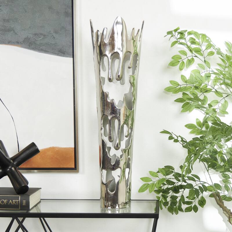 Aluminum Metal Drip Decorative Vase with Melting Designed Body - Silver, Gold or Black - Roche River Decor