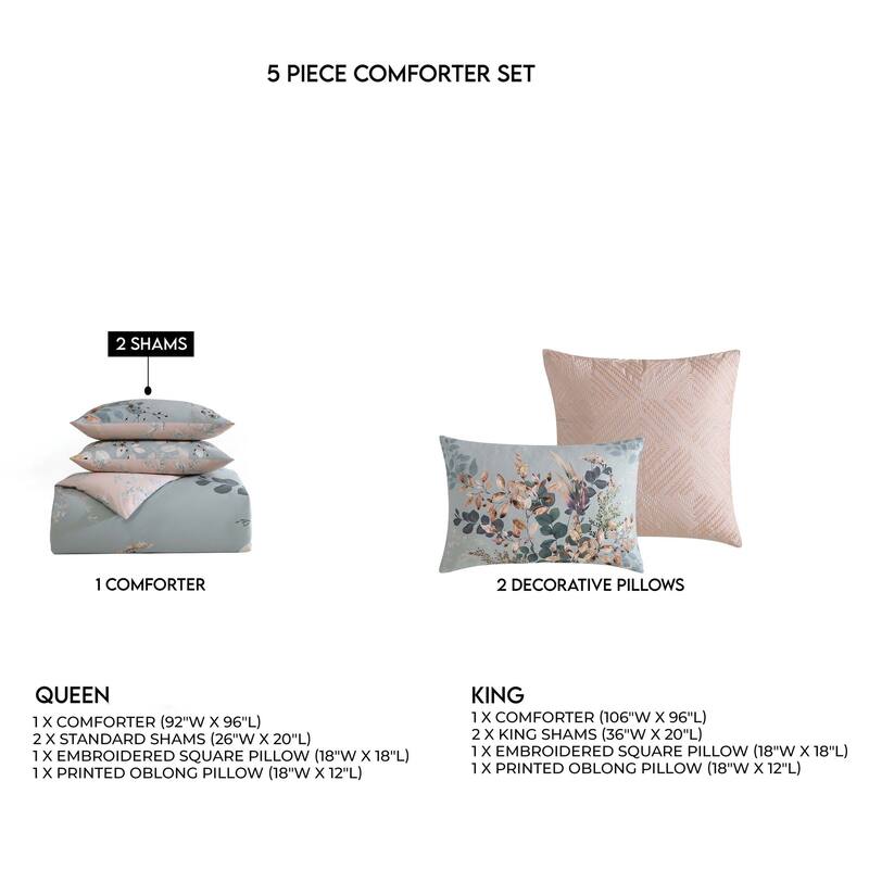Bebejan Peach Leaves on Sage 100% Cotton 5-Piece Reversible Comforter Set