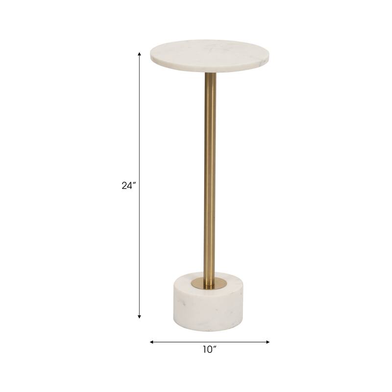 Sagebrook Home Modern Metal and Marble Accent Table with Iron Base and Stone Details - 10" x 10" x 24"