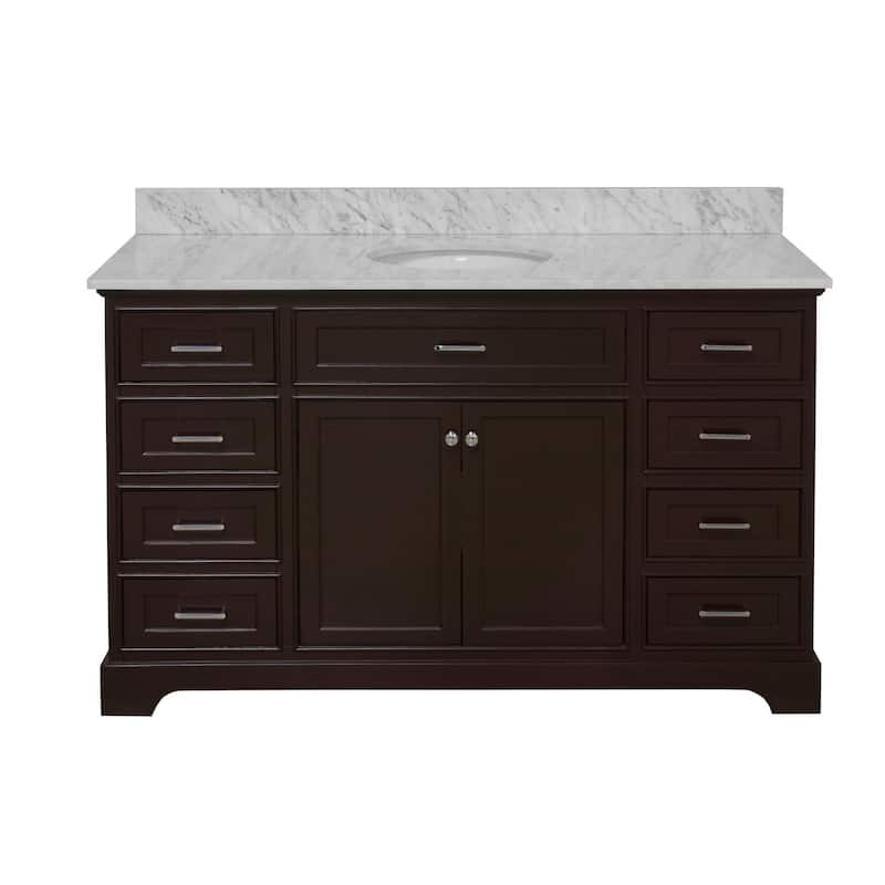 KitchenBathCollection Aria 60" Single Bathroom Vanity with Carrara Marble Top