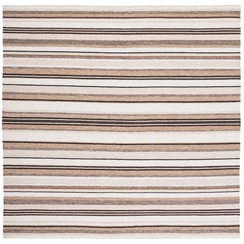 SAFAVIEH Handmade Striped Kilim Torrie Casual Wool Rug - 7' Square - Natural/Ivory