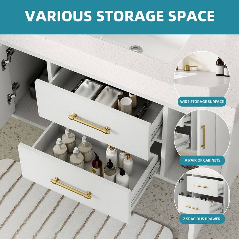 Moasis 40" Floating Wall Mounted Bathroom Vanity with 2 Drawers & 2 Storage Cabinet