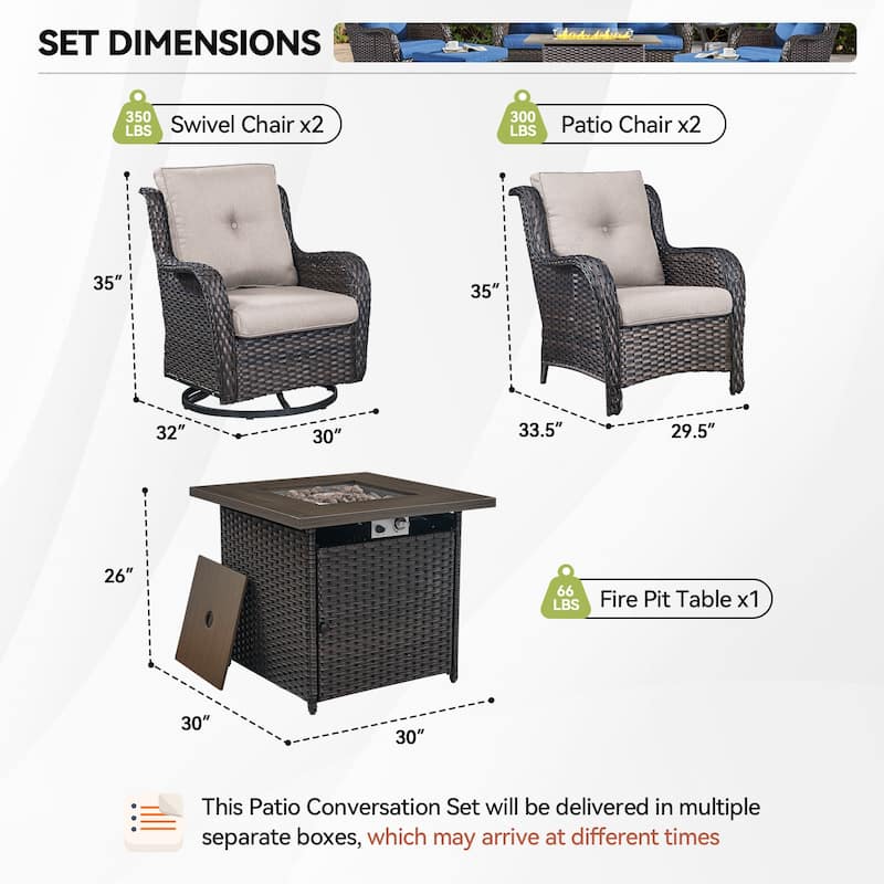 Pocassy 5 Pieces Outdoor Patio Chairs with Fire Pit Table
