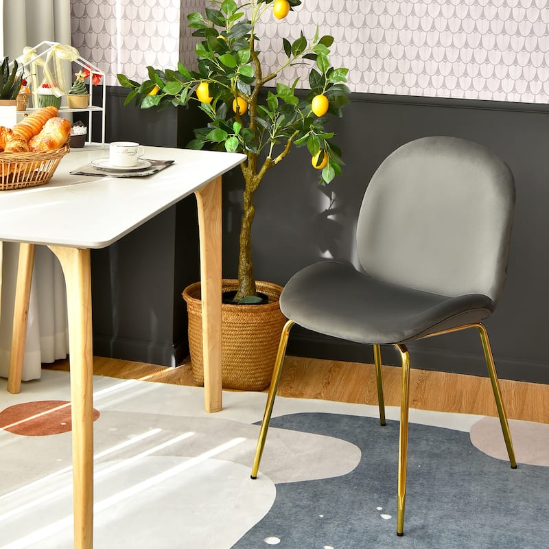 Costway Set of 2 Velvet Accent Chairs Dining Side Chairs w/Gold Metal