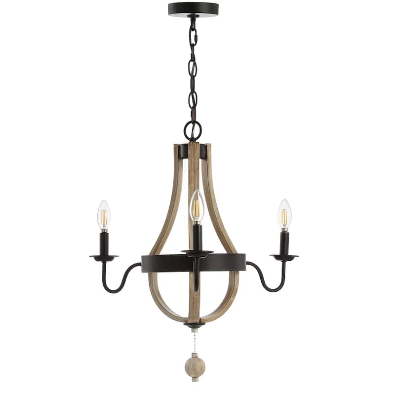 SAFAVIEH Lighting Rozella Adjustable 3-Light LED Black Pendant - 23" x 23" x 29.5-91.5" - Black/Brown - 23Wx23Dx92H
