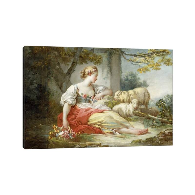 iCanvas "Shepherdess With Sheep And A Basket Of Flowers Near A Ruin In A Wooded Landscape" by Jean-Honore Fragonard Canvas Print