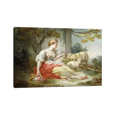 iCanvas "Shepherdess With Sheep And A Basket Of Flowers Near A Ruin In A Wooded Landscape" by Jean-Honore Fragonard Canvas Print