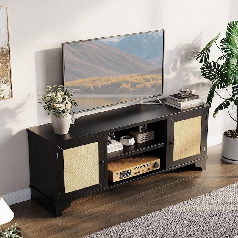 Farmhouse Entertainment Center Rattan TV Stand Fits TVs Up to 70 Inches for Living Room - N/A