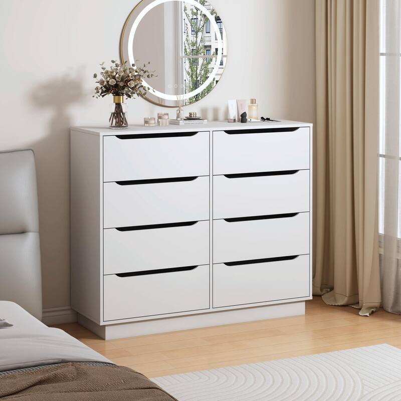 White 8-Drawer Wooden Dresser for Bedroom, 47.2''W Long Chest of Drawers