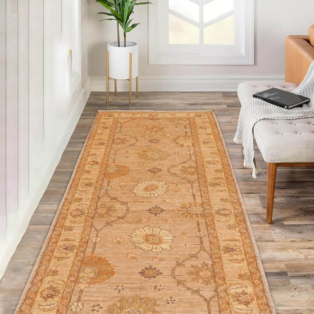 Runner Hand Knotted Tan Wool Peshawarr Traditional Oriental Area Rug - 2' 8'' x 10' 8''